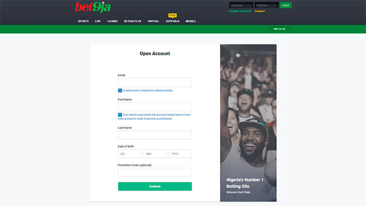 Bet9ja registration